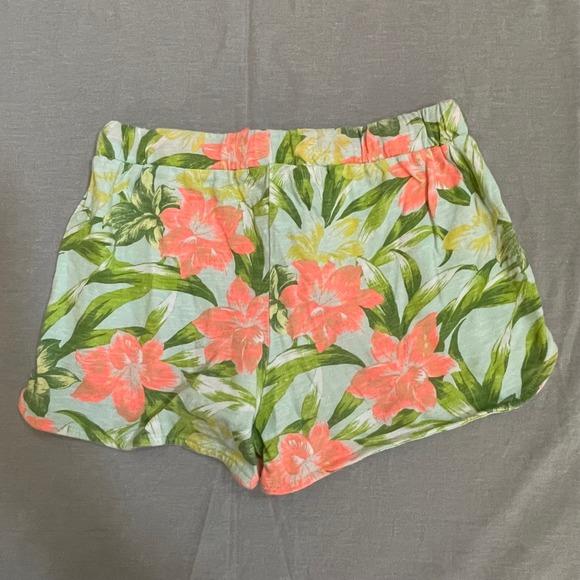 Zara Girls Tropical Floral Print Shorts Size 11/12 Coral Pink Drawstring Elastic - Picture 2 of 7